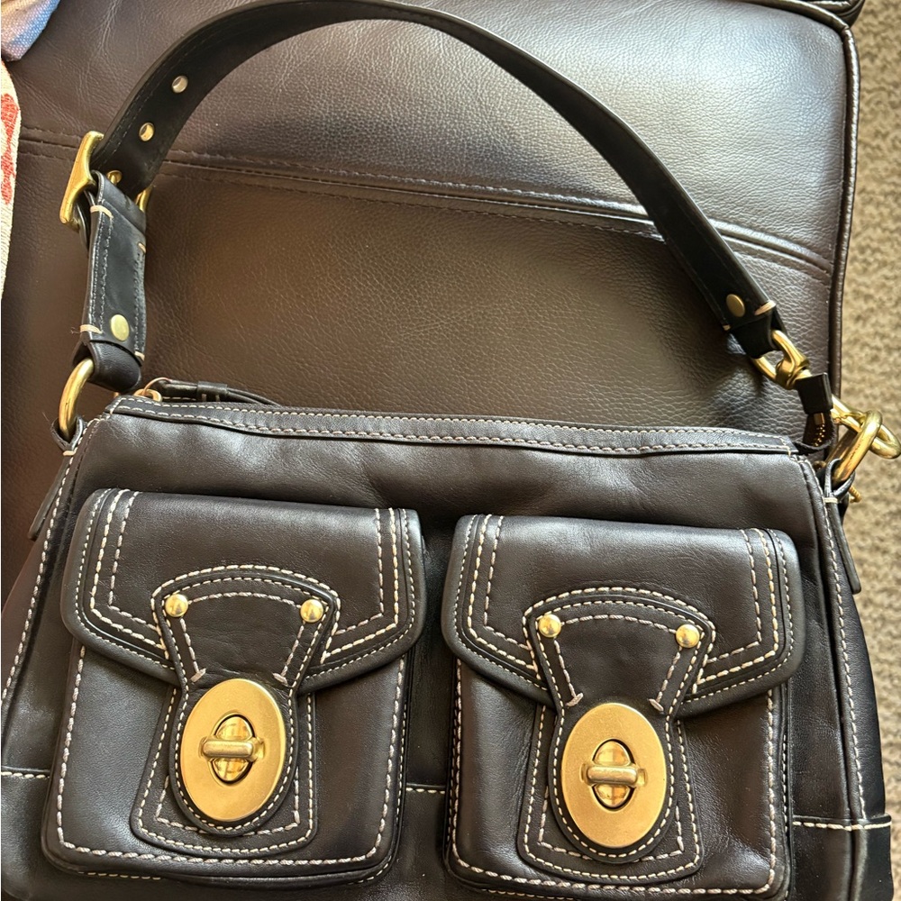 Coach Leather Bag with Gold Hardware